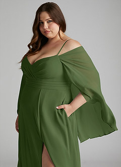 Azazie Cienna Jurken voor bruidsmeisjes Jurk van Chiffon met A-Lijn Off the Shoulder Olijf image11