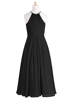 Azazie Ginger Junior Black A-Line Pleated Chiffon Dress image8