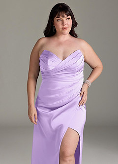 Azazie Yola Bridesmaid Dresses Lilac Sheath V-Neck Pleated Stretch Satin Convertible Dress image13