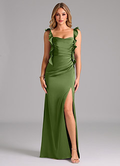 Azazie Jessamine Bridesmaid Dresses Juniper A-Line Corset Stretch Satin Dress image3