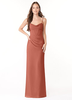 Azazie Mai Bridesmaid Dresses Clay Sheath Pleated Chiffon Dress image1