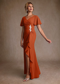 Azazie Suffolk Moeder van de bruid jurken A-Lijn Jurk van Chiffon Geplooid Verbrande Sinaasappel image2