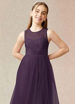 Azazie Georgette Junior Plum A-Line Lace Tulle Dress image5