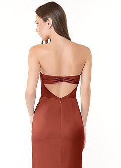 Azazie Leonis Bridesmaid Dresses Terracotta Mermaid Pleated Stretch Satin Convertible Dress image5