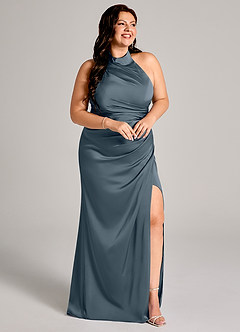 Azazie Jemma Bridesmaid Dresses Twilight Sheath Pleated Stretch Satin Dress image11