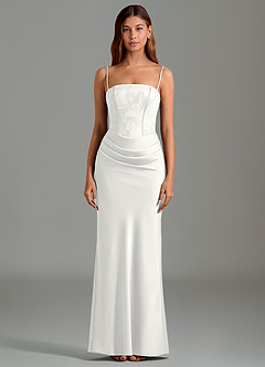 Azazie Emilia Bridesmaid Dresses White Mermaid Strapless Stretch Satin Dress image5