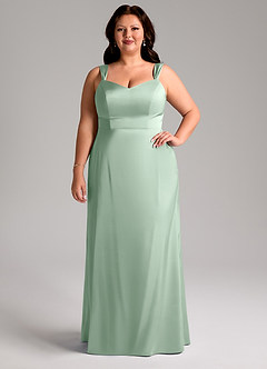 Azazie Denice Bridesmaid Dresses Agave Sheath Pleated Stretch Satin Dress image8