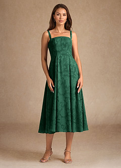 Azazie Lorain Mother of the Bride Dresses Dark Green A-Line Pleated Floral Burnout Dress image9