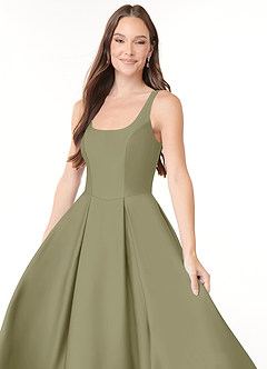 Azazie Neve Bridesmaid Dresses Pistachio Ball-Gown with Pockets Stretch Satin Dress image5