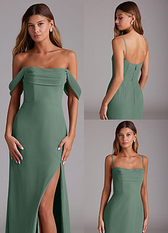 Azazie Saige Bridesmaid Dresses Eucalyptus A-Line Off the Shoulder Chiffon Convertible Dress image10