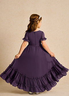 Azazie Kass Flower Girl Dresses Plum A-Line Pleated Chiffon Dress image3