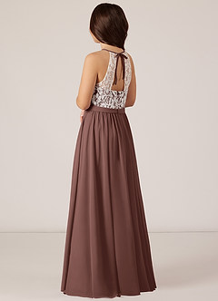 Azazie Fahari Junior Espresso A-Line Lace Chiffon Dress image4