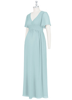 Azazie Verna Maternity Bridesmaid Dresses A-Line V-Neck Ruched Chiffon Floor-Length Dress image9