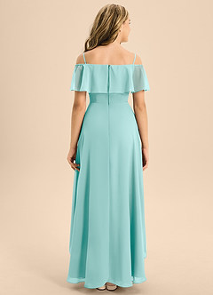 Azazie Maggie Junior Aqua A-Line Off the Shoulder Chiffon Dress image2