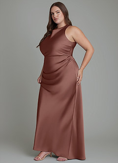 Azazie Evadne Brautjungfernkleider Etui Plissee Stretch-Satin Kleid Espresso image13