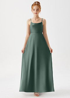 Azazie Shale Junior Sea Moss A-Line Stretch Satin Dress image3