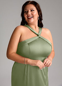 Azazie Rue Bridesmaid Dresses Pistachio Mermaid Pleated Stretch Satin Dress image13
