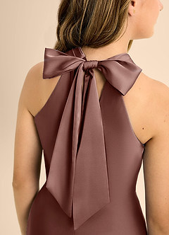 Azazie Doretta Junior Espresso A-Line Pleated Stretch Satin Dress image8