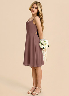 Azazie Shale Junior Blushing Pink A-Line Bow Chiffon Dress image1