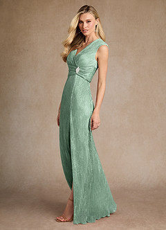 Azazie Salem Mother of the Bride Dresses Aquamarine A-Line Pleated Metallic Mesh Dress image2
