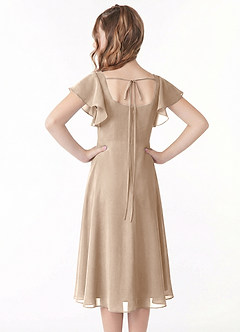 Azazie Bondi Junior Jurk van Chiffon met A-Lijn Ruches Taupe image3