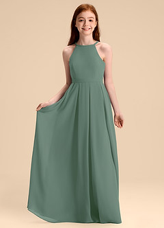 Azazie Arianthe Junior Eucalyptus A-Line Pleated Chiffon Dress image3