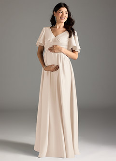 Azazie Verna Brautjungfernkleider für Schwangere A-Linie Gestreift Stretch-Satin Bodenlänge Kleid image3