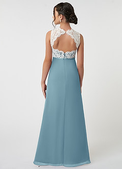 Azazie Rana Junior A-Linie Spitze Chiffon Kleid Stimmungsvolles Blau image2