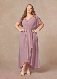 Azazie Eliza Mother of the Bride Dresses Dusty Rose A-Line V-Neck Pleated Chiffon Dress image6