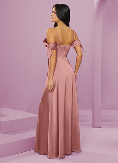 Barbie ♥ Azazie Bridesmaid Dresses Rosette A-Line Off the Shoulder Stretch Satin Dress image2