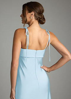 Azazie Ellia Bridesmaid Dresses Sky Blue Sheath Bow Stretch Satin Dress image6
