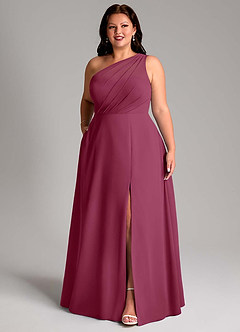Azazie Phaedra Bridesmaid Dresses Mulberry A-Line One Shoulder Chiffon Dress image10