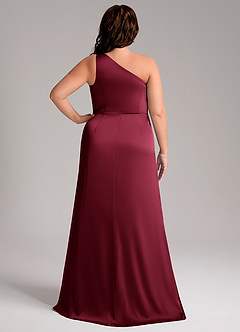 Azazie Phaedra Robes de demoiselle d'honneur Robe Trapèze en Satin extensible Asymétrique Bourgogne image9