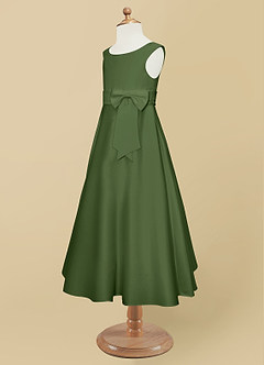 Azazie Lindy Flower Girl Dresses Olive A-Line Pleated Matte Satin Dress image12