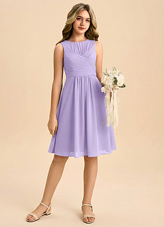 Azazie Skyla Junior A-Line Plisseret Chiffon Mini Junior brudepige Kjole image1