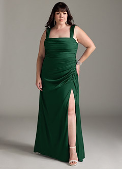 Azazie Jesaphine Bridesmaid Dresses Dark Green Sheath Bow Stretch Satin Dress image8