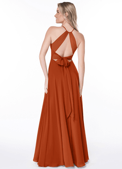 Azazie Evalleen Bridesmaid Dresses Burnt Orange A-Line Pleated Chiffon Dress image4