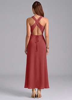 Azazie Evadne Bridesmaid Dresses Rust Sheath Pleated Chiffon Dress image6