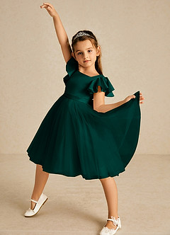 Azazie Kaeya Flower Girl Dresses Pine A-Line Bow Tulle Dress image2