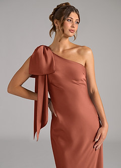 Azazie Capri Bridesmaid Dresses Clay Mermaid One Shoulder Stretch Satin Dress image5