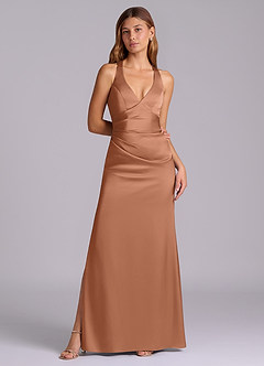 Azazie Amelie Brautjungfernkleider A-Linie Plissee Stretch-Satin Kleid Bronzer image4