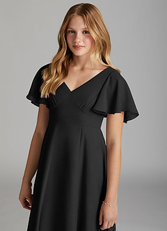 Azazie Kimber Junior Black A-Line Pleated Chiffon Dress image6