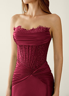 Sasha Burgundy Satin Wrap Corset Mermaid Prom Dress image6