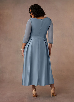 Azazie Maritza Mother of the Bride Dresses Dusty Blue A-Line Pleated Matte Satin Dress image9