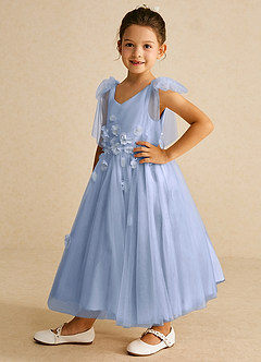 Azazie Minia vestidos de niña de las flores Vestido de Hielo de Satin Mate de Corte En A con Lazo image5