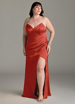Azazie Yola Robes de demoiselle d'honneur Robe Fourreau Convertible en Satin extensible Plissee mit V-Ausschnitt Rouille image11