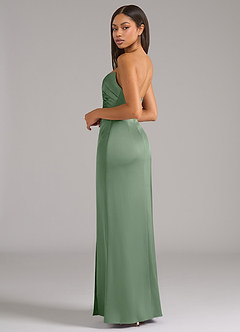 Azazie Marla Vestidos de damas de honor Vestido de Matcha de Satén Elástico de Corte Recto Convertible con Sin tirantes image5