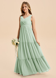 Azazie Devon Junior Vestido de Agave de Gasa de Corte en A con Volante image1