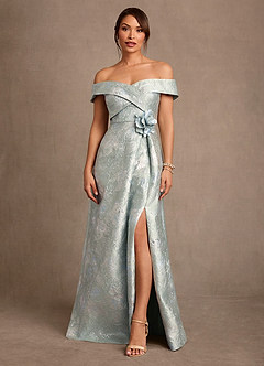 Azazie Elzbieta Mother of the Bride Dresses Agave Jacquard A-Line Off the Shoulder Jacquard Dress image1