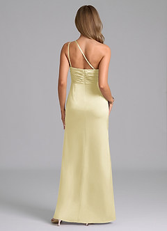 Azazie Eren Bridesmaid Dresses Lemon Sorbet Mermaid One Shoulder Stretch Satin Dress image2
